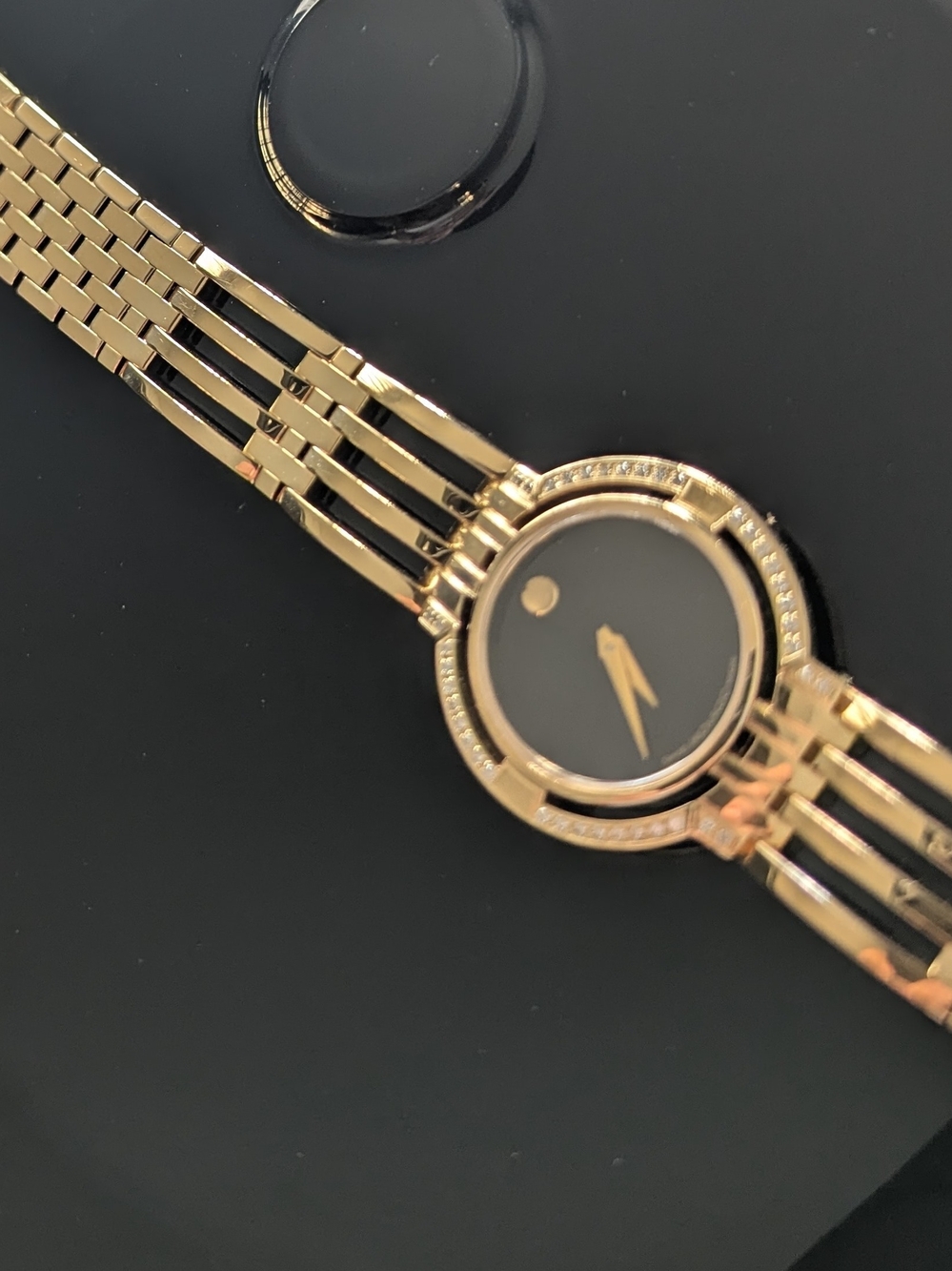 Movado Watch Women’s Gold Black Dial Diamond Bracelet $2795 - Picture 6 of 16